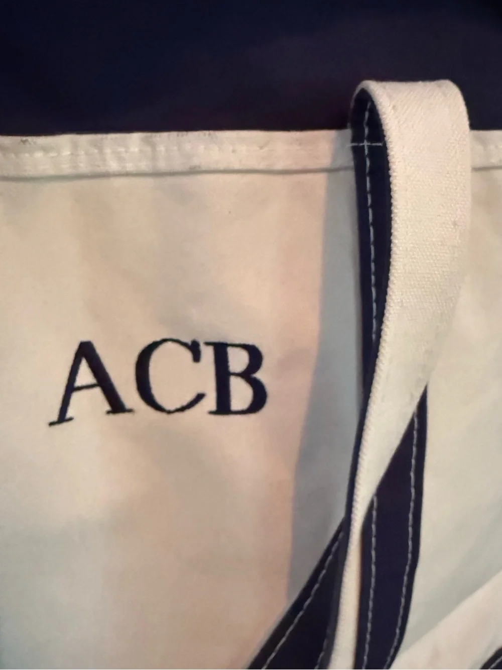 L.L. Bean Large Navy Canvas Tote with Monogram - Picture 3 of 10